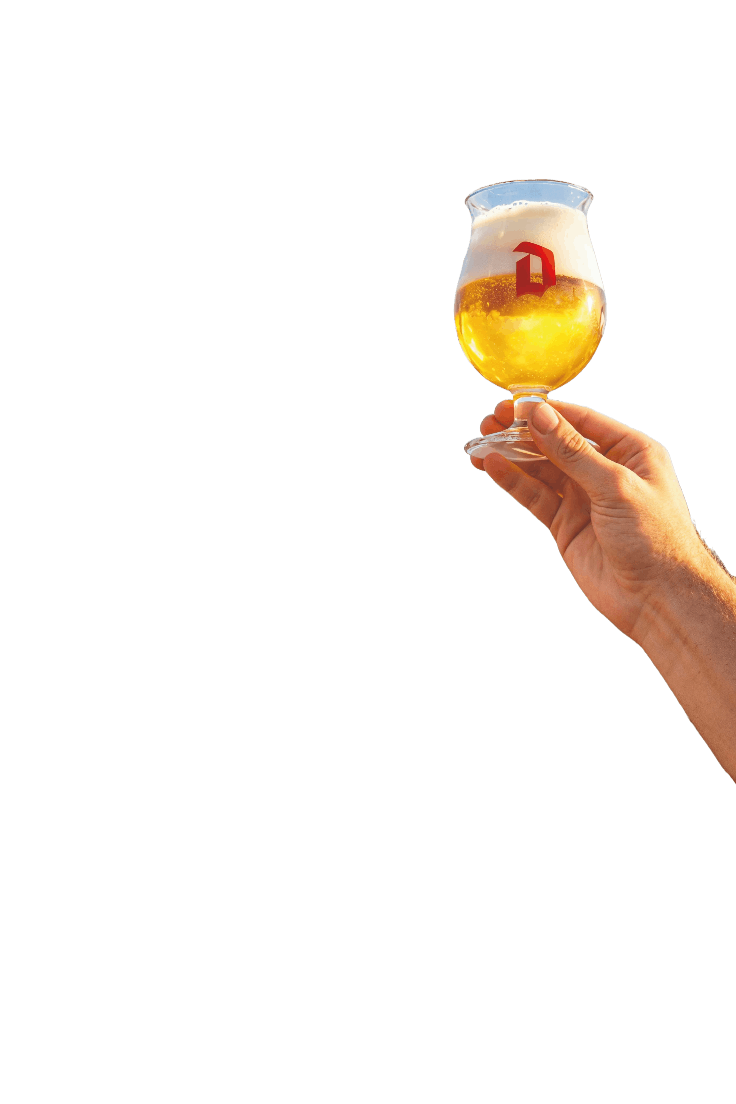 Hand met Duvelglas op de voorgrond
